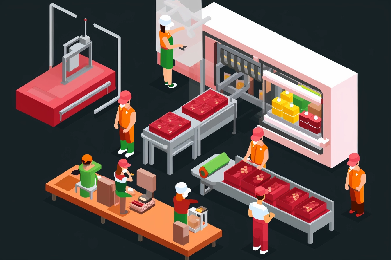 Illustration of packed boxes on a conveyor ready for delivery